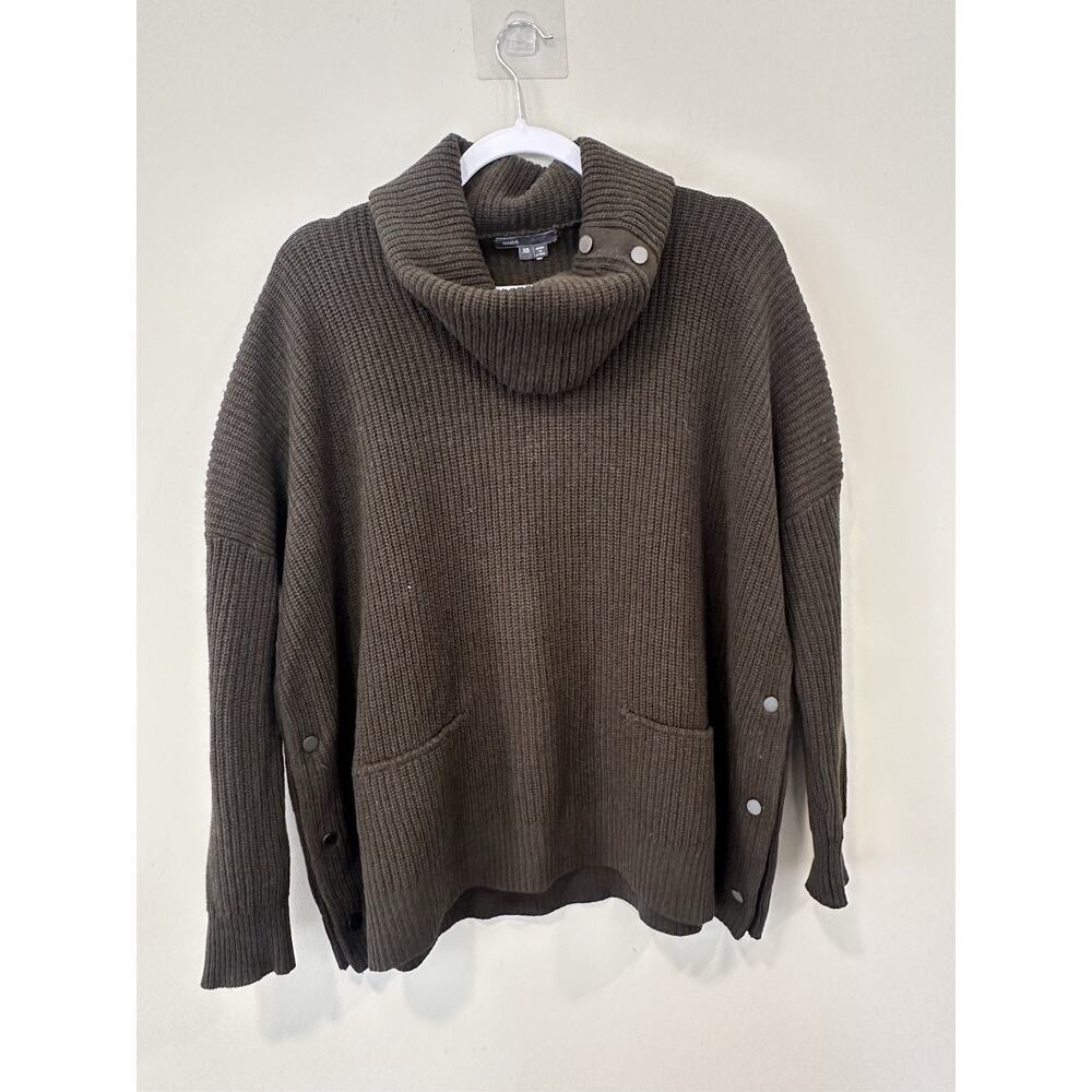 Vince Oversized Gray Wool Yak Blend Turtleneck Snap Pullover Sweater XS 2218